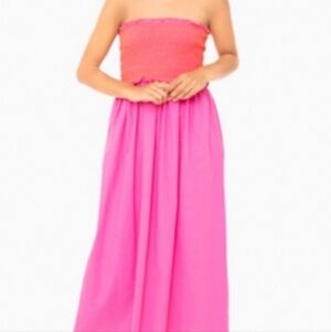 Pomander Place Smocked Vibrant Pink Red  Maxi Dress #3417